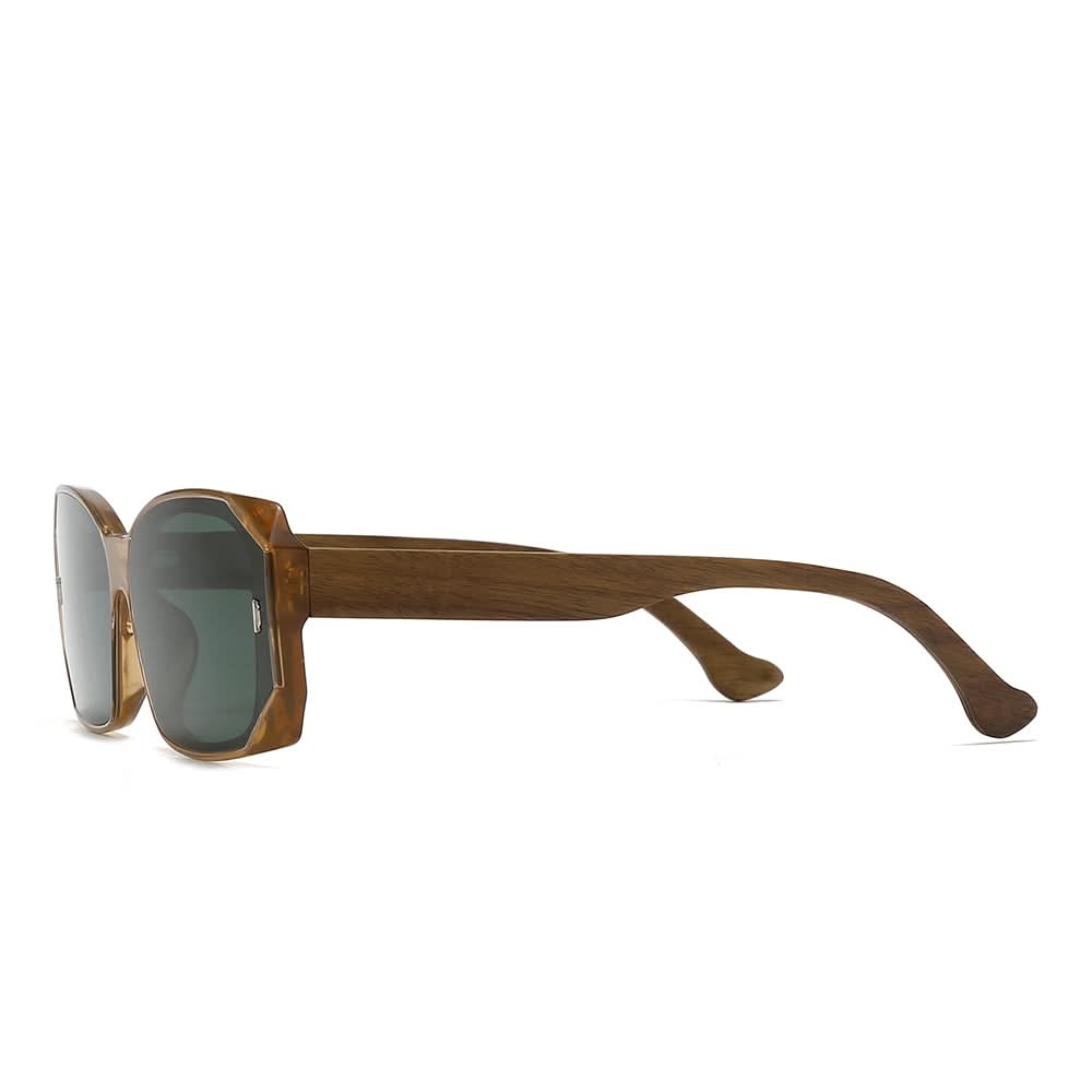 Dollger Square Wooden Temples Retro Sunglasses