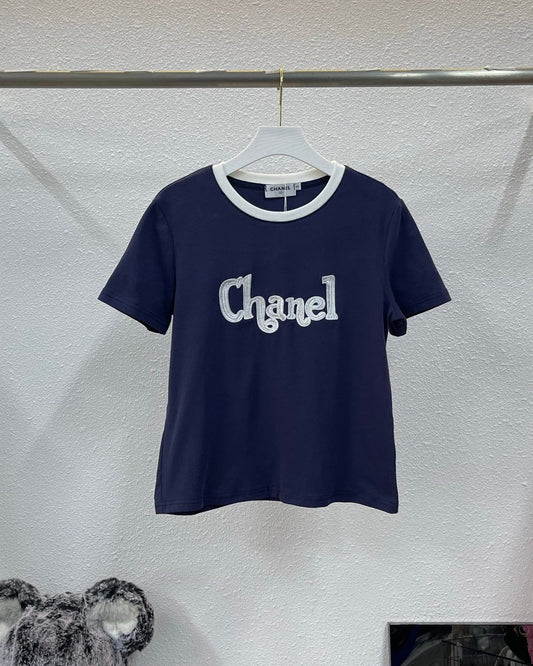 Contrast color pure cotton T-shirt