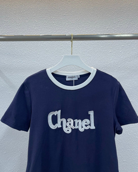 Contrast color pure cotton T-shirt