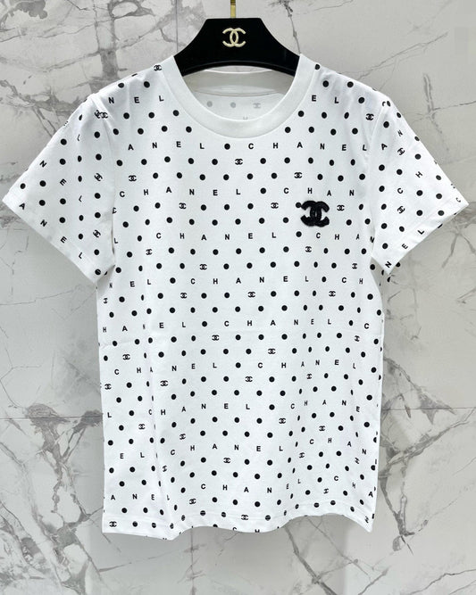 White Polka Dot Sequined T-Shirt