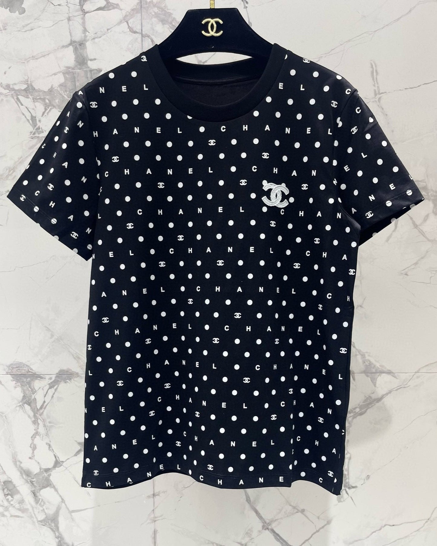 Black Polka Dot Sequined T-Shirt