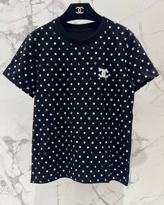 Black Polka Dot Sequined T-Shirt