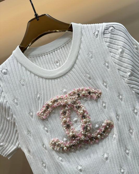 Embroidered knitted T-shirt