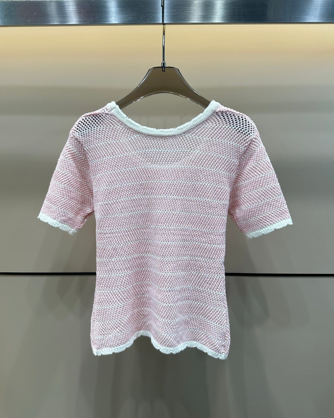 Hollow Stripe Color Block Knit T-shirt
